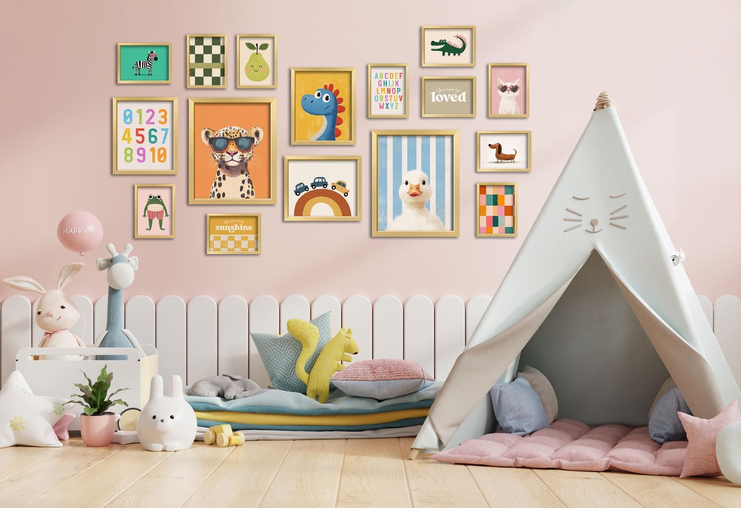 16-Piece Cute Animal Wall Art Set for Nurseries & Playrooms