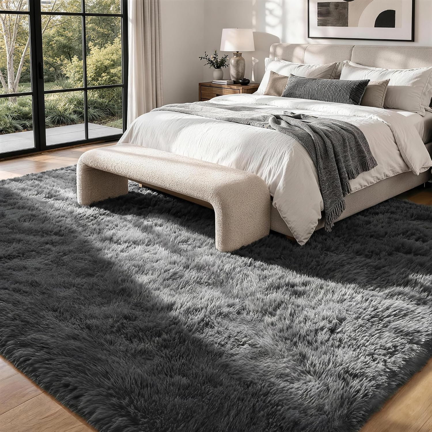 8x10 Grey Ultra Soft Fluffy Shag Area Rug for Cozy Rooms