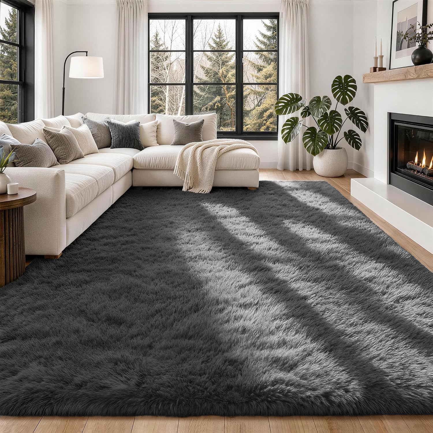 8x10 Grey Ultra Soft Fluffy Shag Area Rug for Cozy Rooms