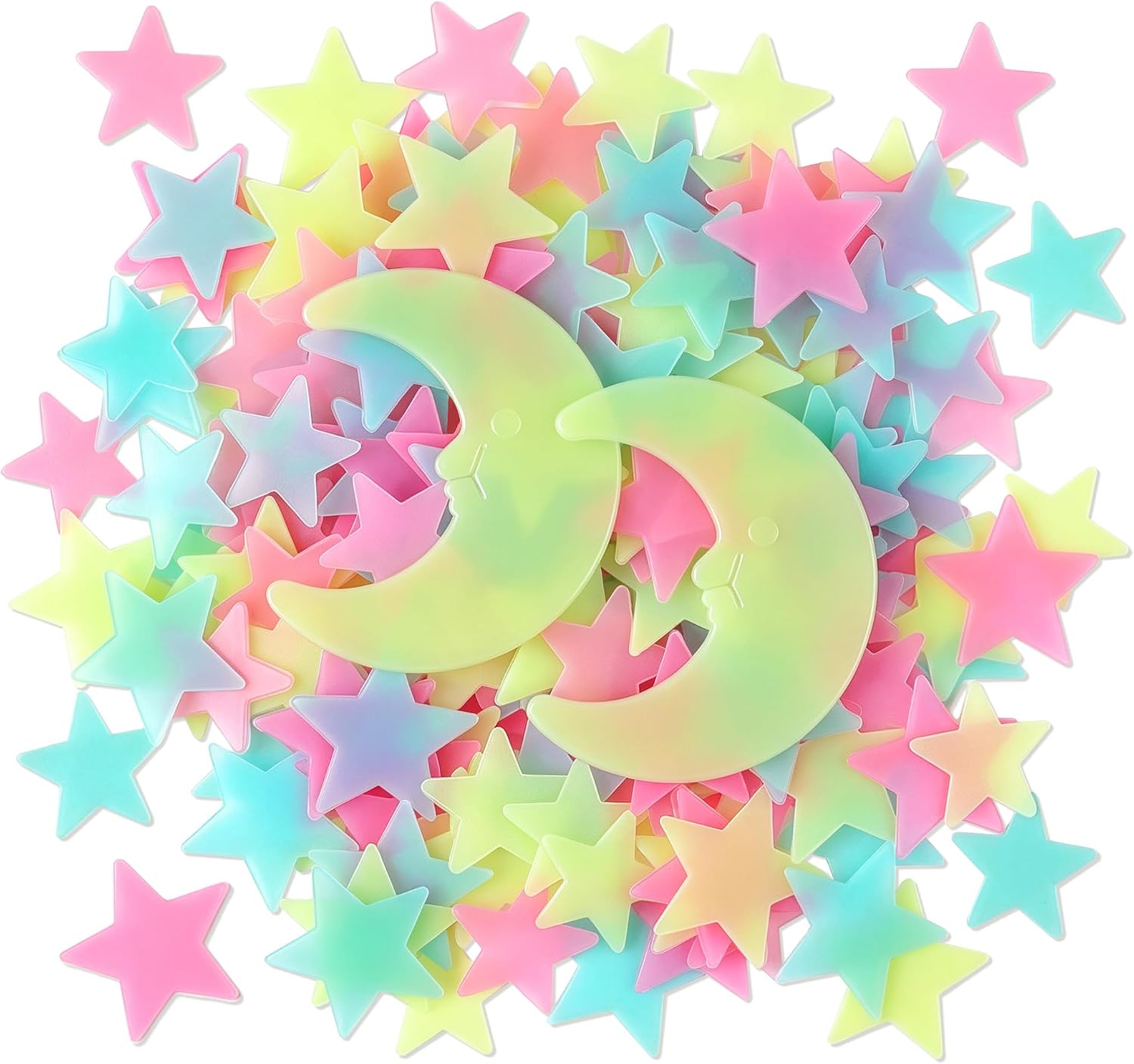 100-Piece Multicolor Glow-in-the-Dark Plastic Star Decals