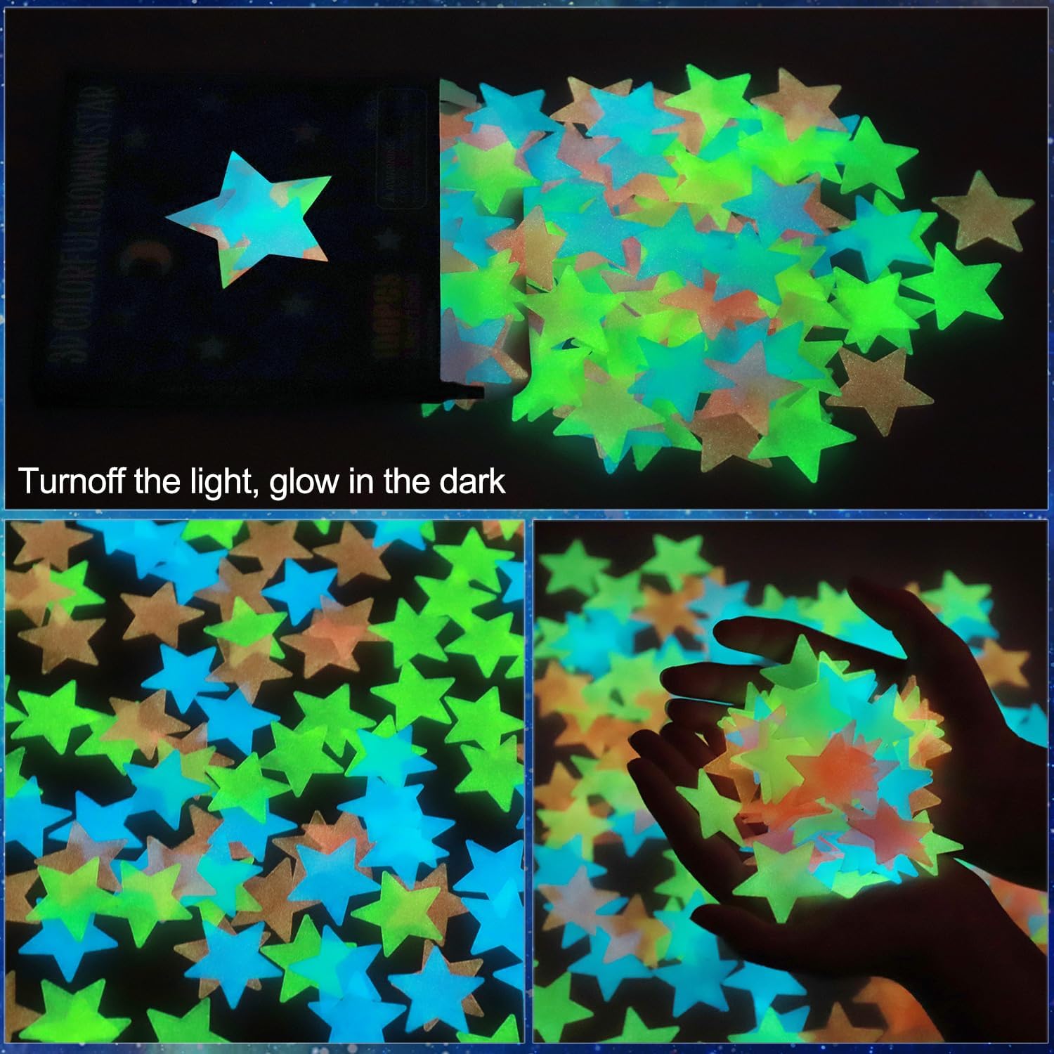100-Piece Multicolor Glow-in-the-Dark Plastic Star Decals