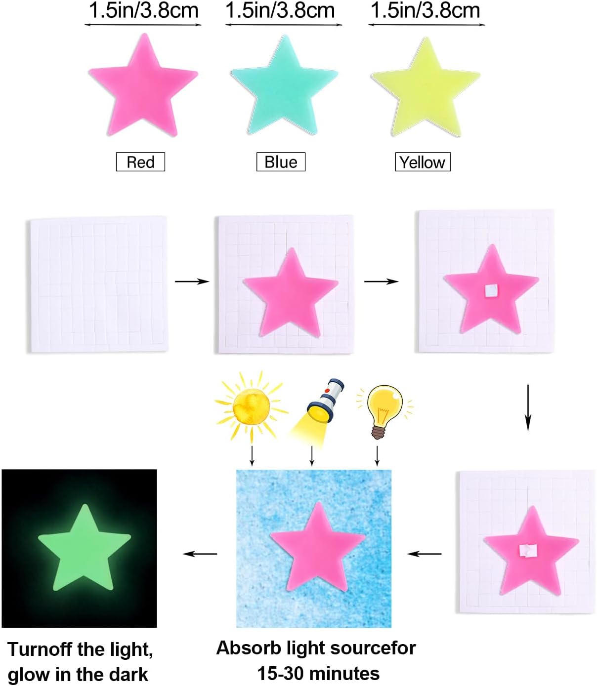 100-Piece Multicolor Glow-in-the-Dark Plastic Star Decals