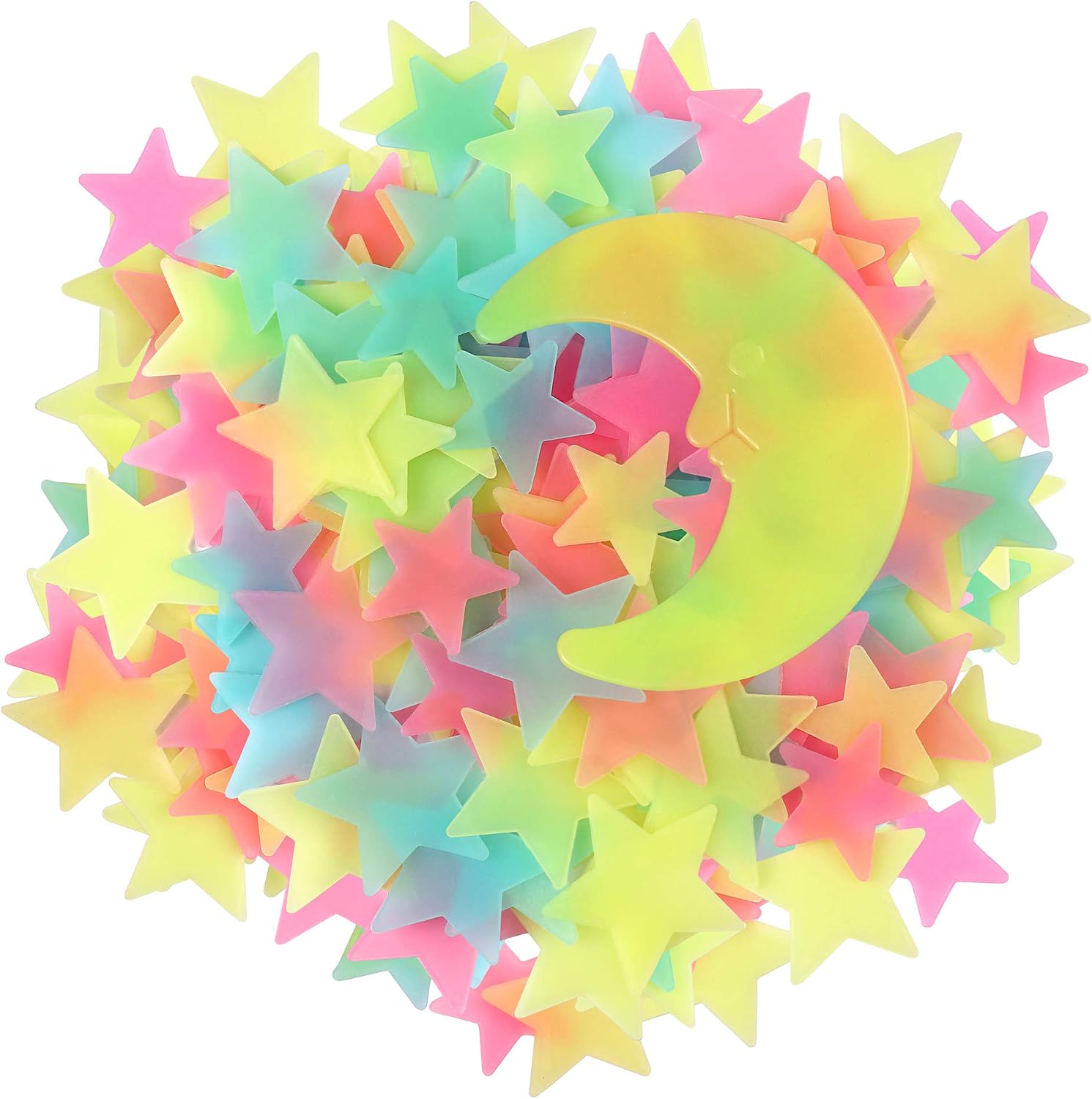 100-Piece Multicolor Glow-in-the-Dark Plastic Star Decals