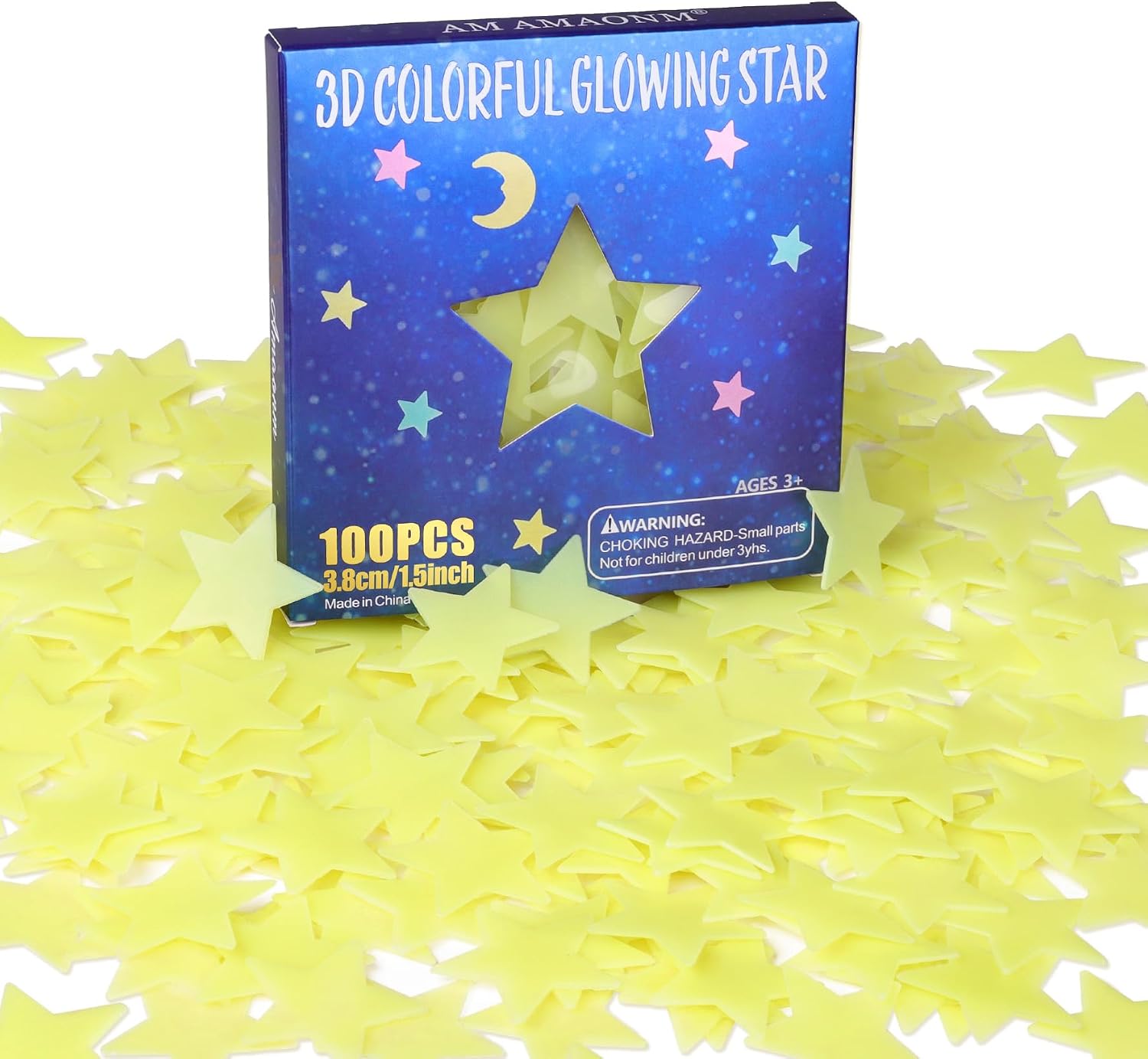 100-Piece Multicolor Glow-in-the-Dark Plastic Star Decals