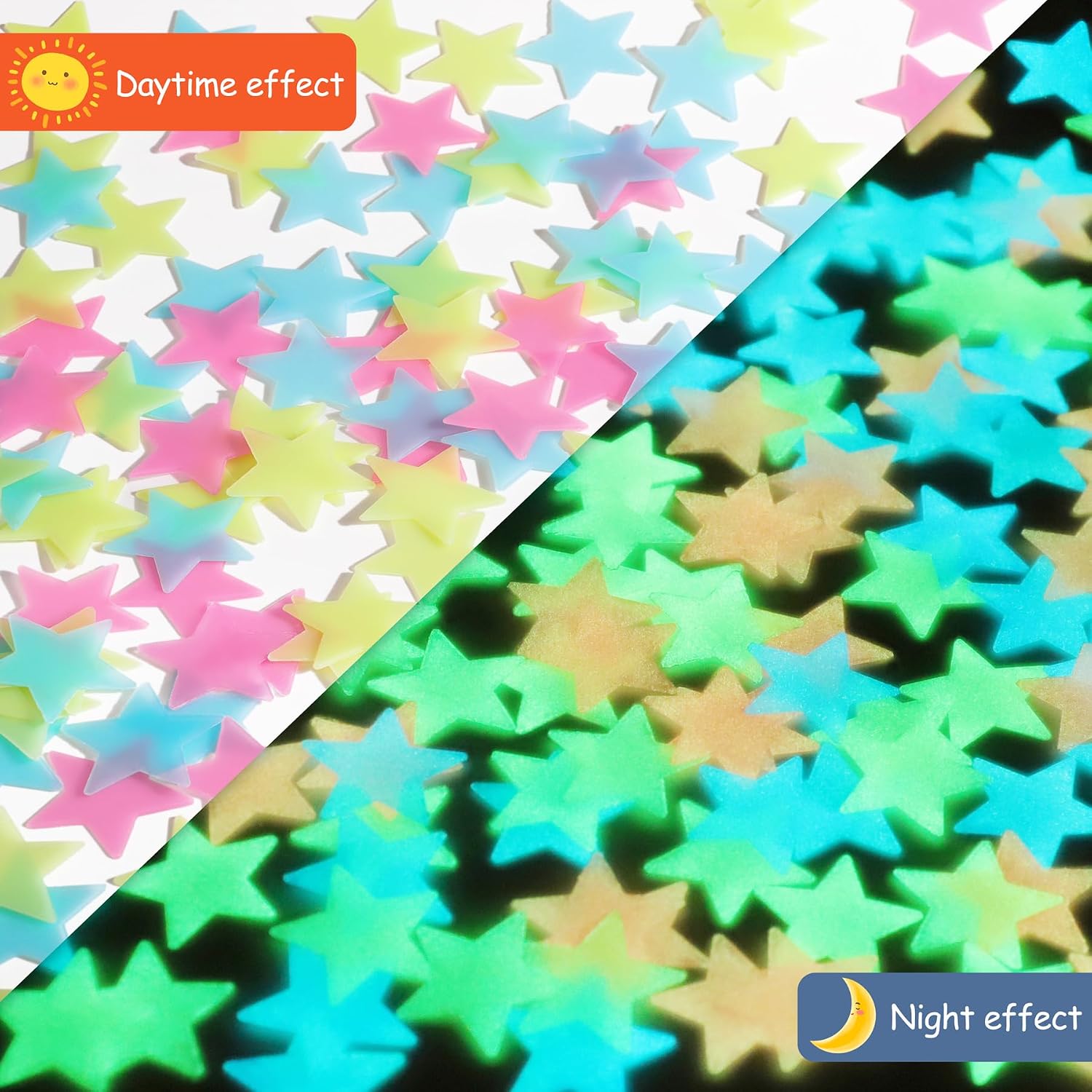 100-Piece Multicolor Glow-in-the-Dark Plastic Star Decals