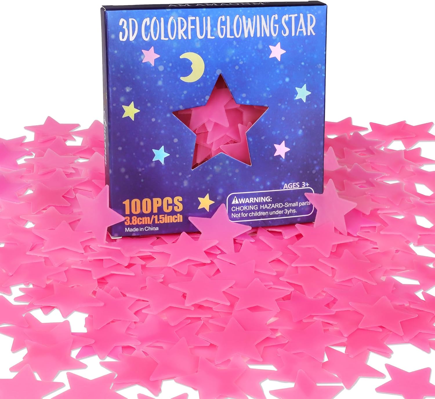 100-Piece Multicolor Glow-in-the-Dark Plastic Star Decals