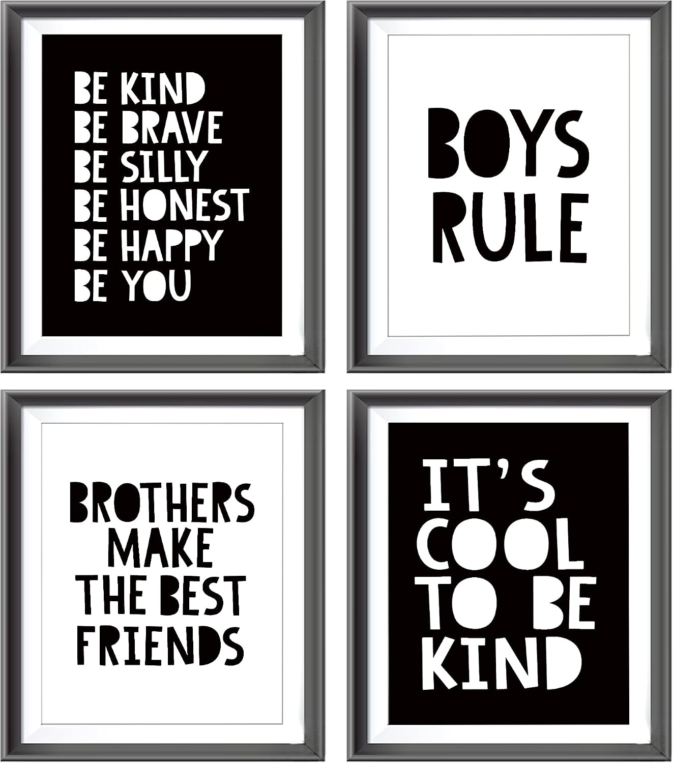 Brothers Rules Affirmation Wall Art Set, Boho Navy Blue, 4pcs 8x10