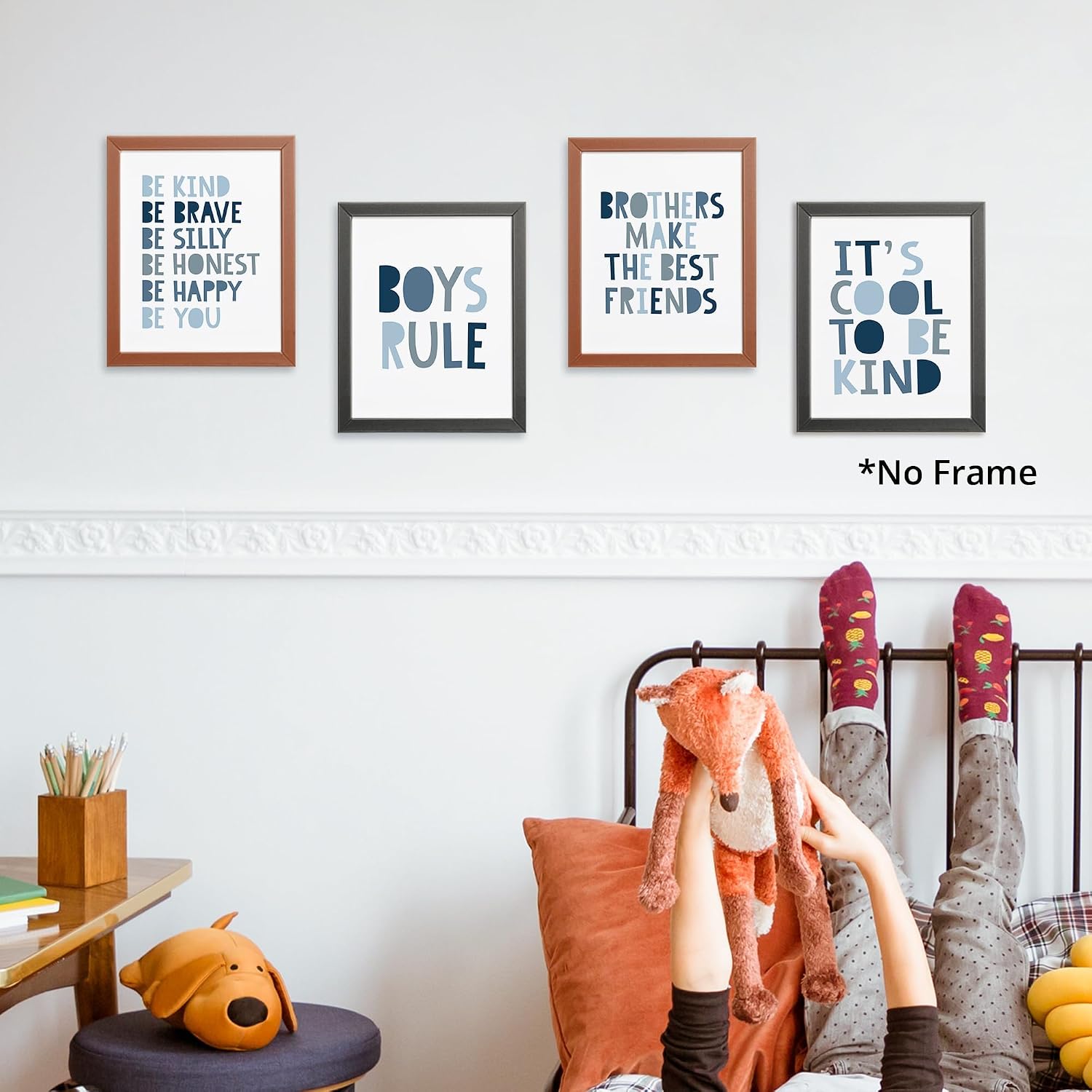 Brothers Rules Affirmation Wall Art Set, Boho Navy Blue, 4pcs 8x10