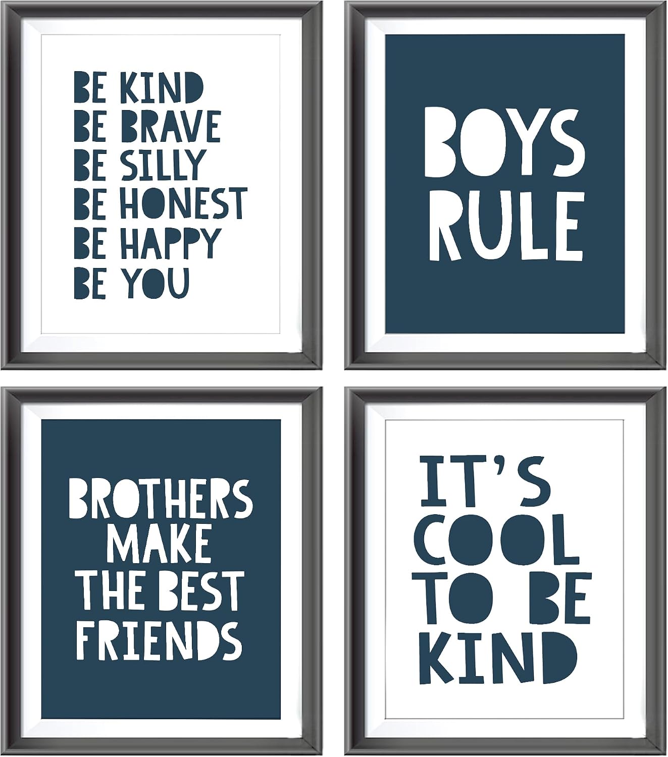 Brothers Rules Affirmation Wall Art Set, Boho Navy Blue, 4pcs 8x10