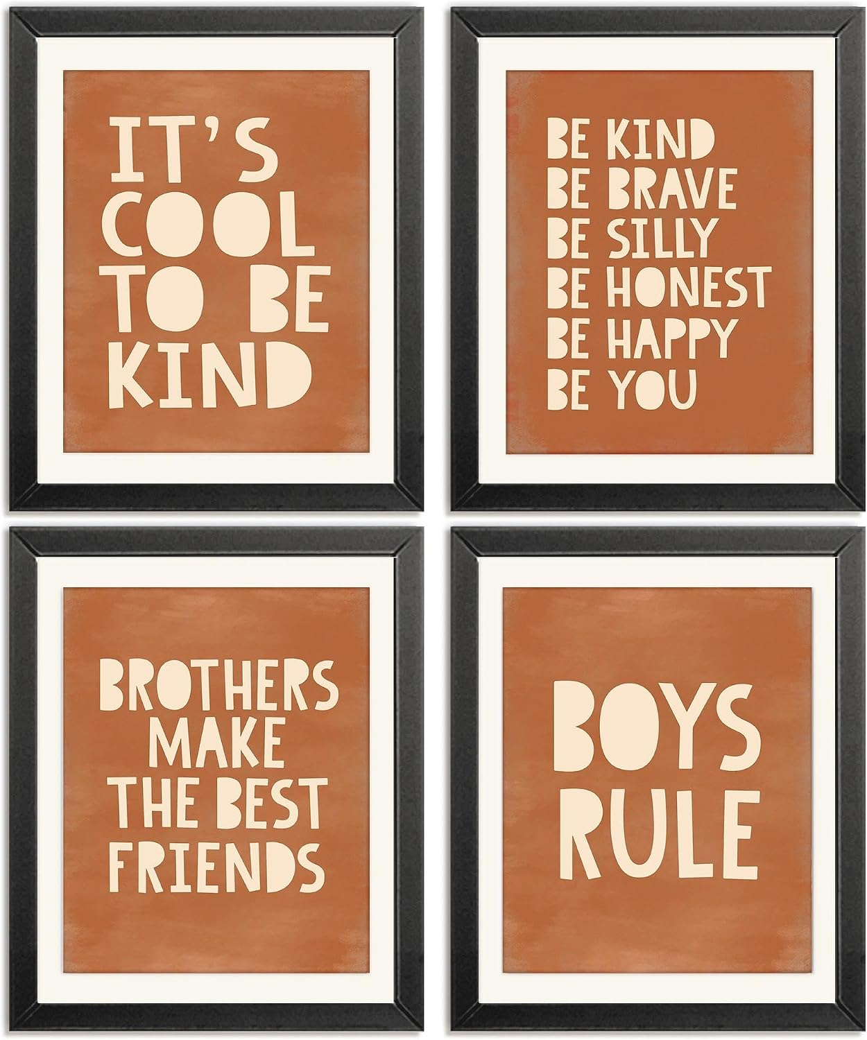 Brothers Rules Affirmation Wall Art Set, Boho Navy Blue, 4pcs 8x10