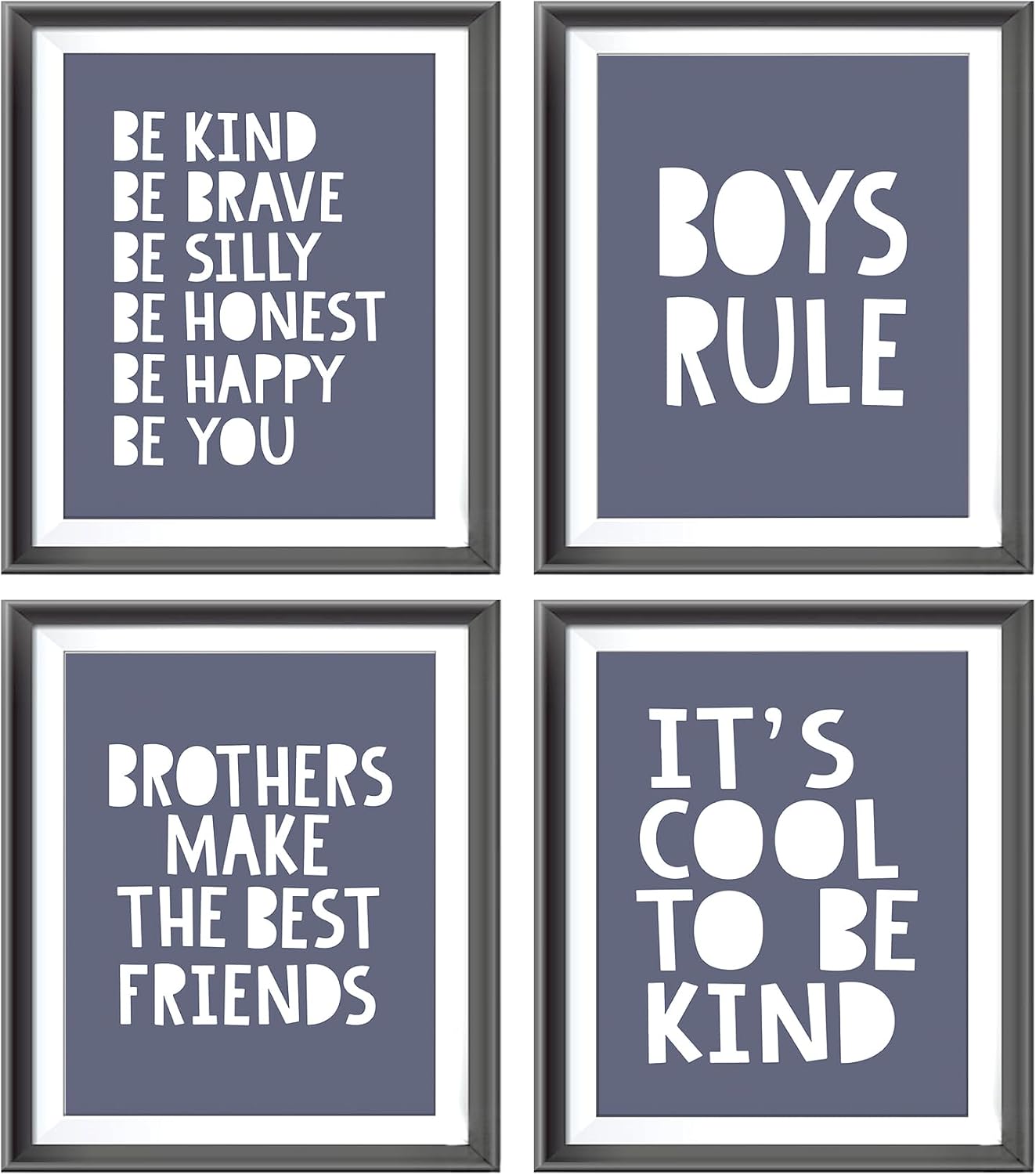 Brothers Rules Affirmation Wall Art Set, Boho Navy Blue, 4pcs 8x10