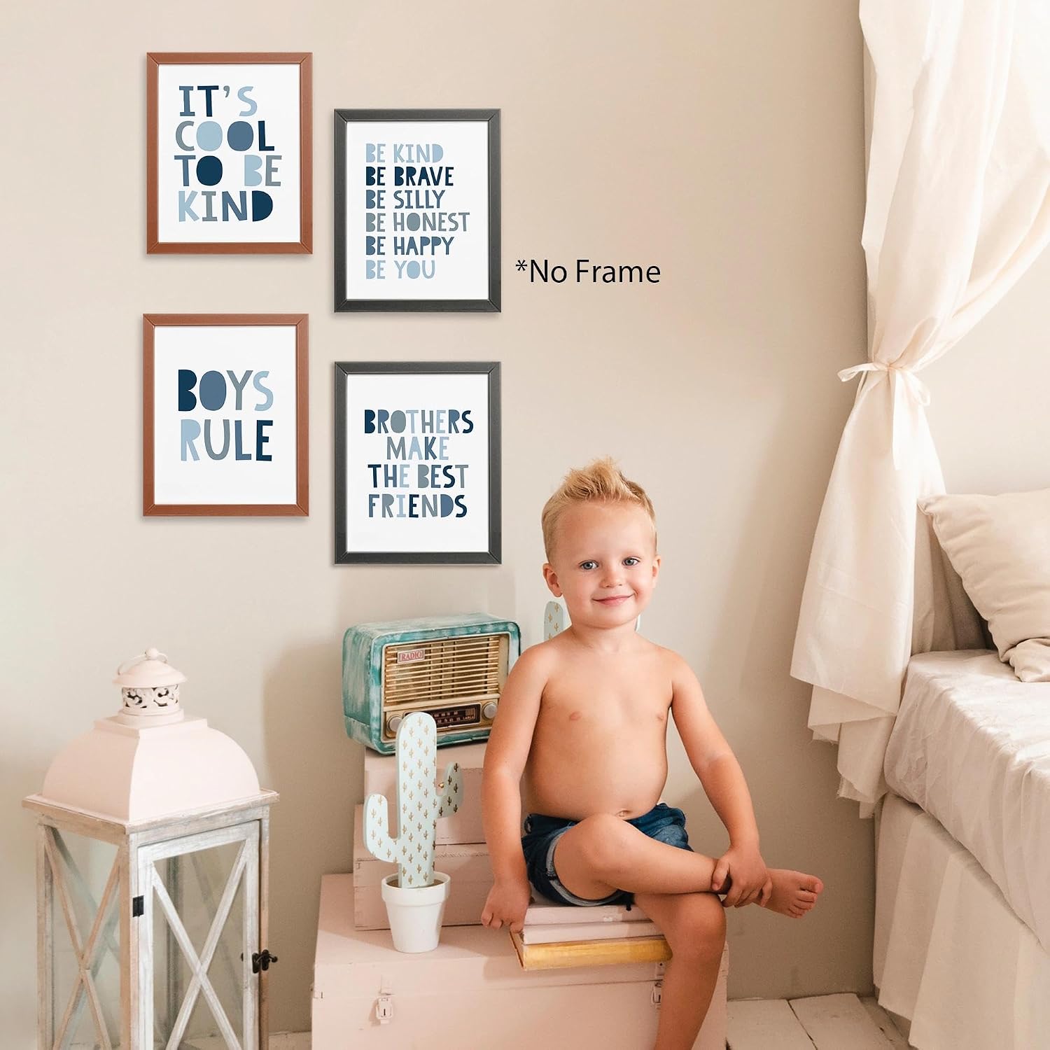 Brothers Rules Affirmation Wall Art Set, Boho Navy Blue, 4pcs 8x10