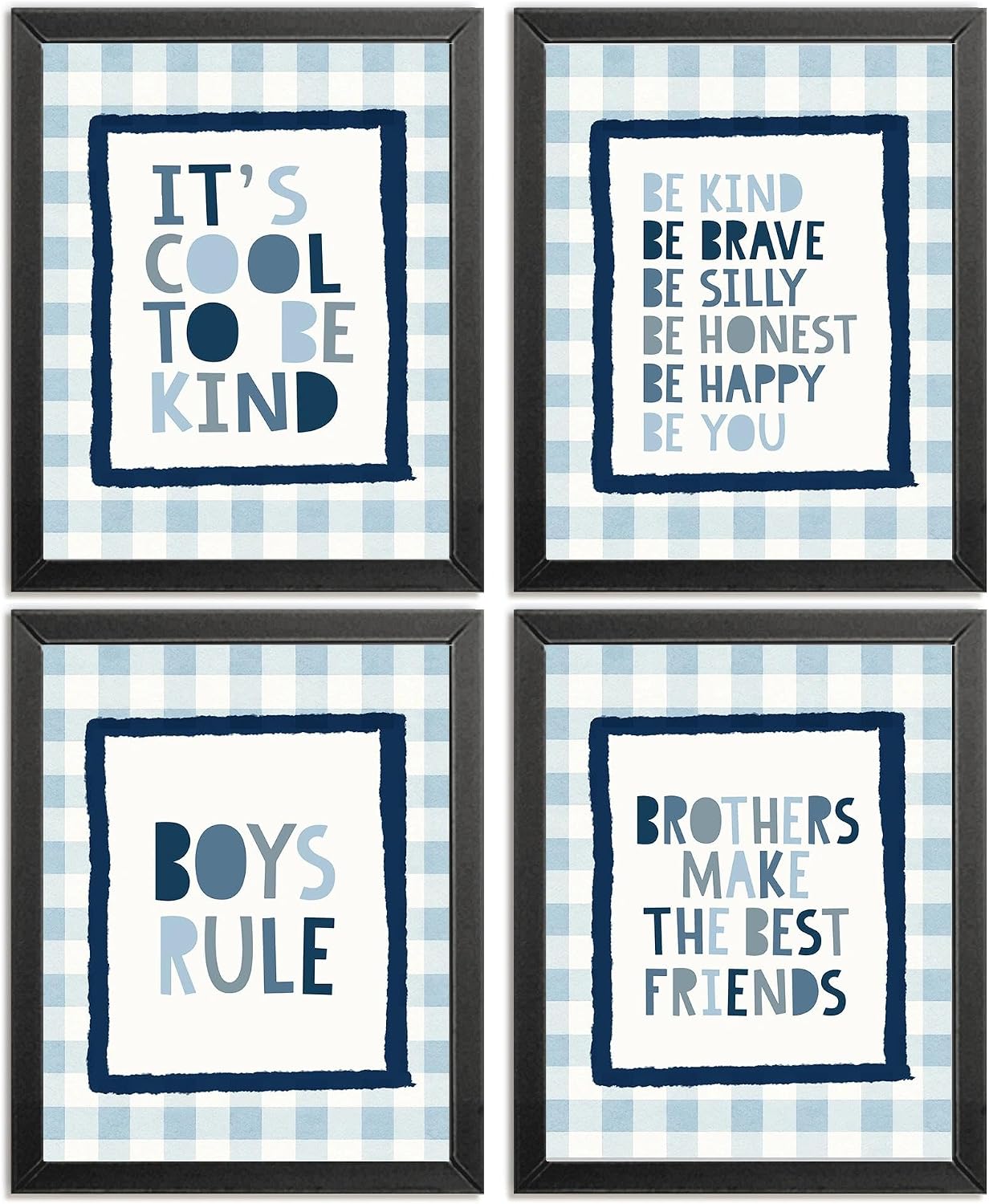 Brothers Rules Affirmation Wall Art Set, Boho Navy Blue, 4pcs 8x10
