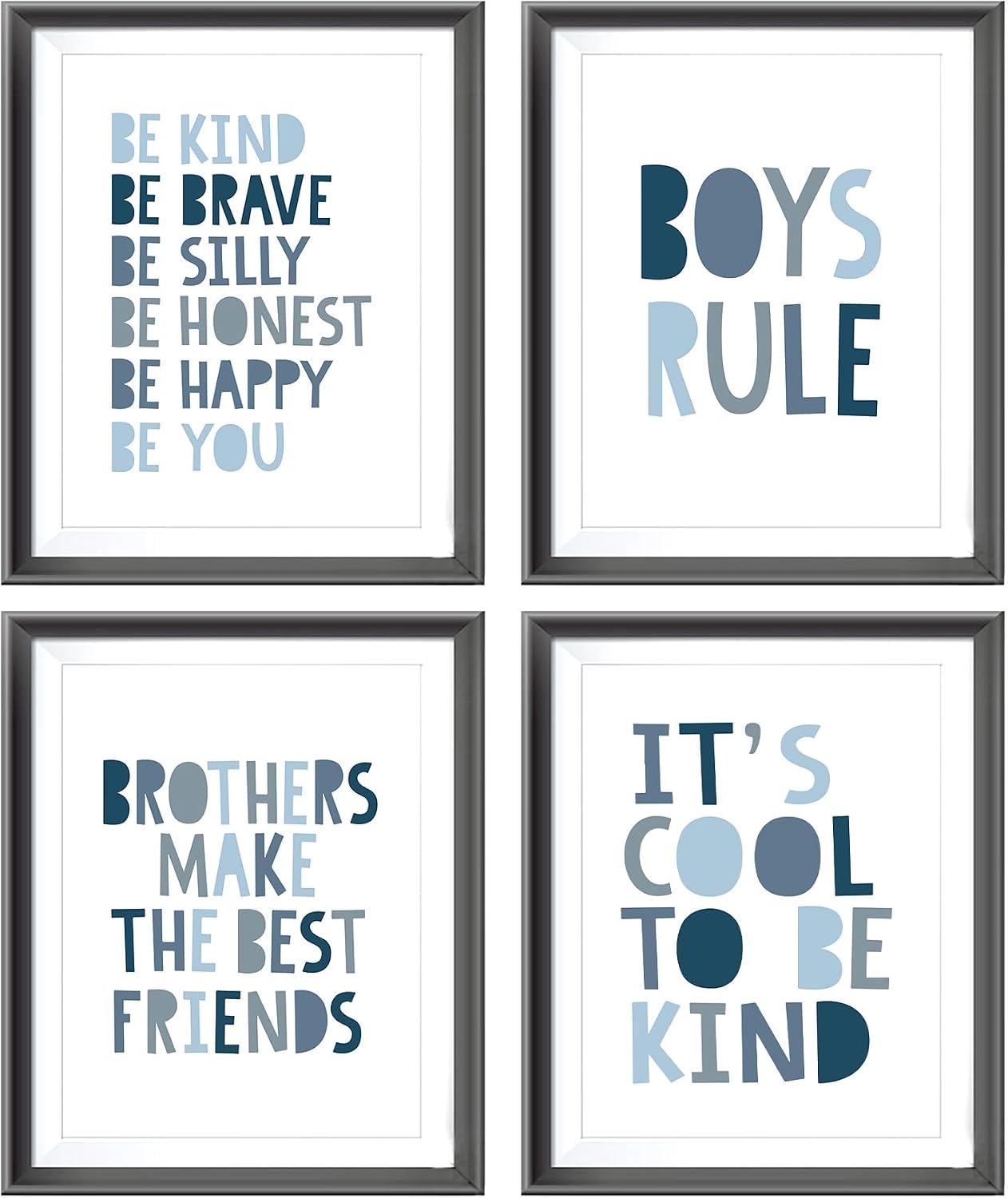 Brothers Rules Affirmation Wall Art Set, Boho Navy Blue, 4pcs 8x10