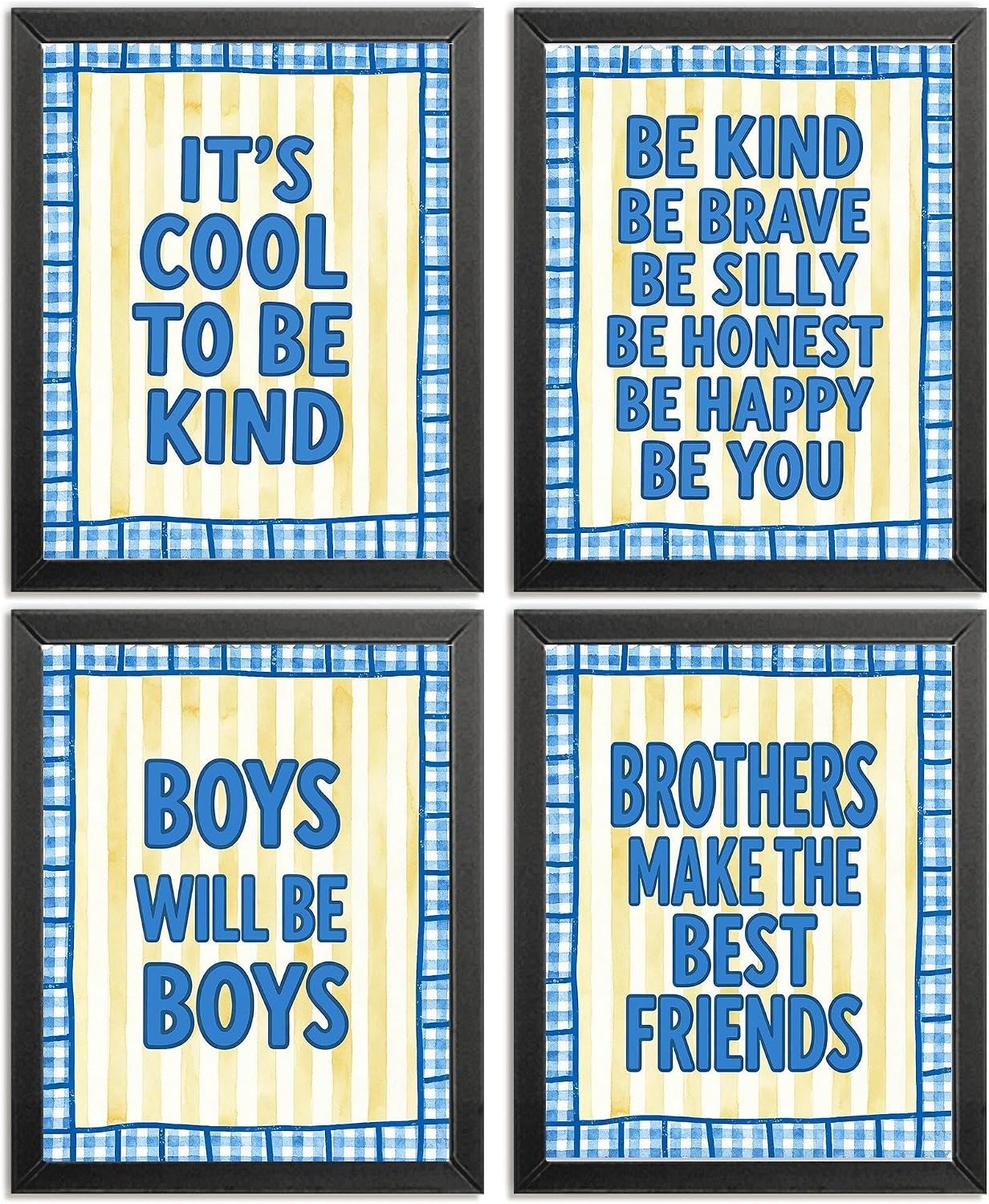Brothers Rules Affirmation Wall Art Set, Boho Navy Blue, 4pcs 8x10