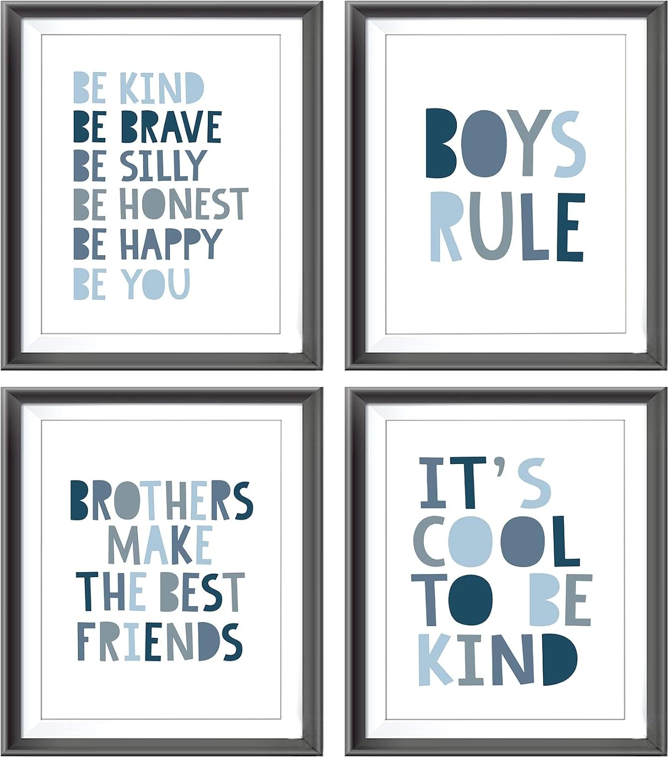 Brothers Rules Affirmation Wall Art Set, Boho Navy Blue, 4pcs 8x10