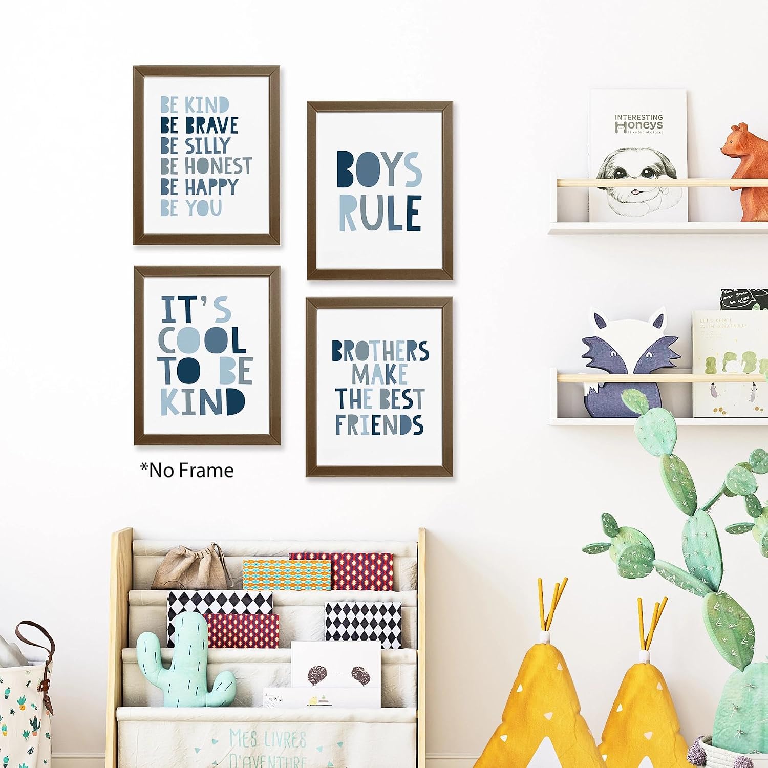 Brothers Rules Affirmation Wall Art Set, Boho Navy Blue, 4pcs 8x10