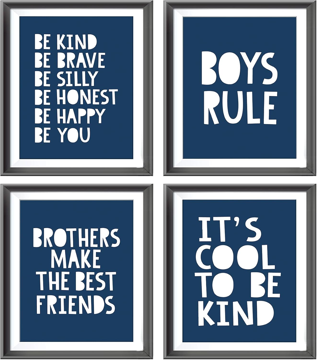 Brothers Rules Affirmation Wall Art Set, Boho Navy Blue, 4pcs 8x10