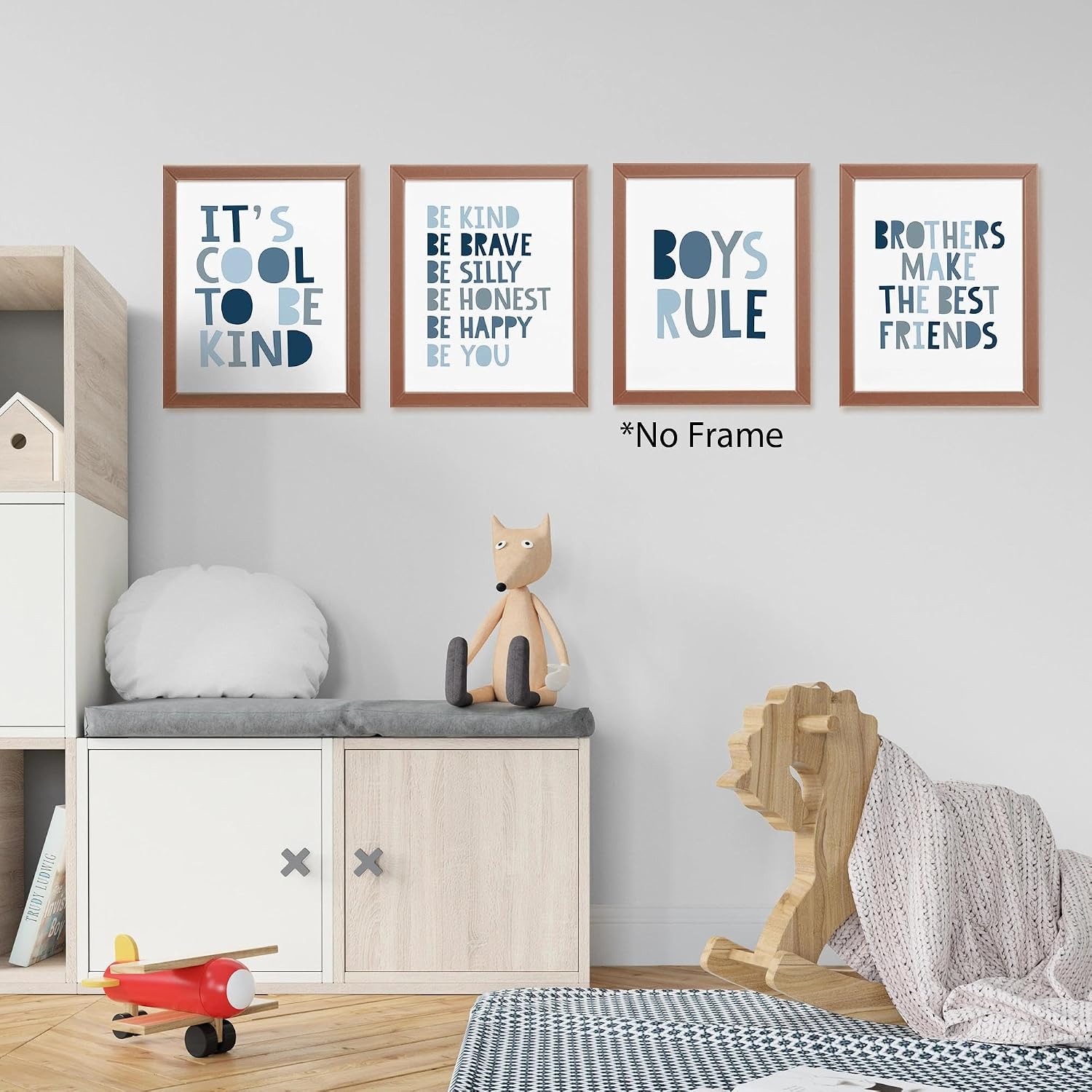 Brothers Rules Affirmation Wall Art Set, Boho Navy Blue, 4pcs 8x10