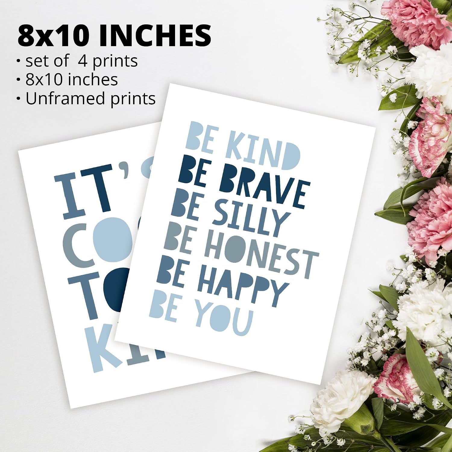 Brothers Rules Affirmation Wall Art Set, Boho Navy Blue, 4pcs 8x10