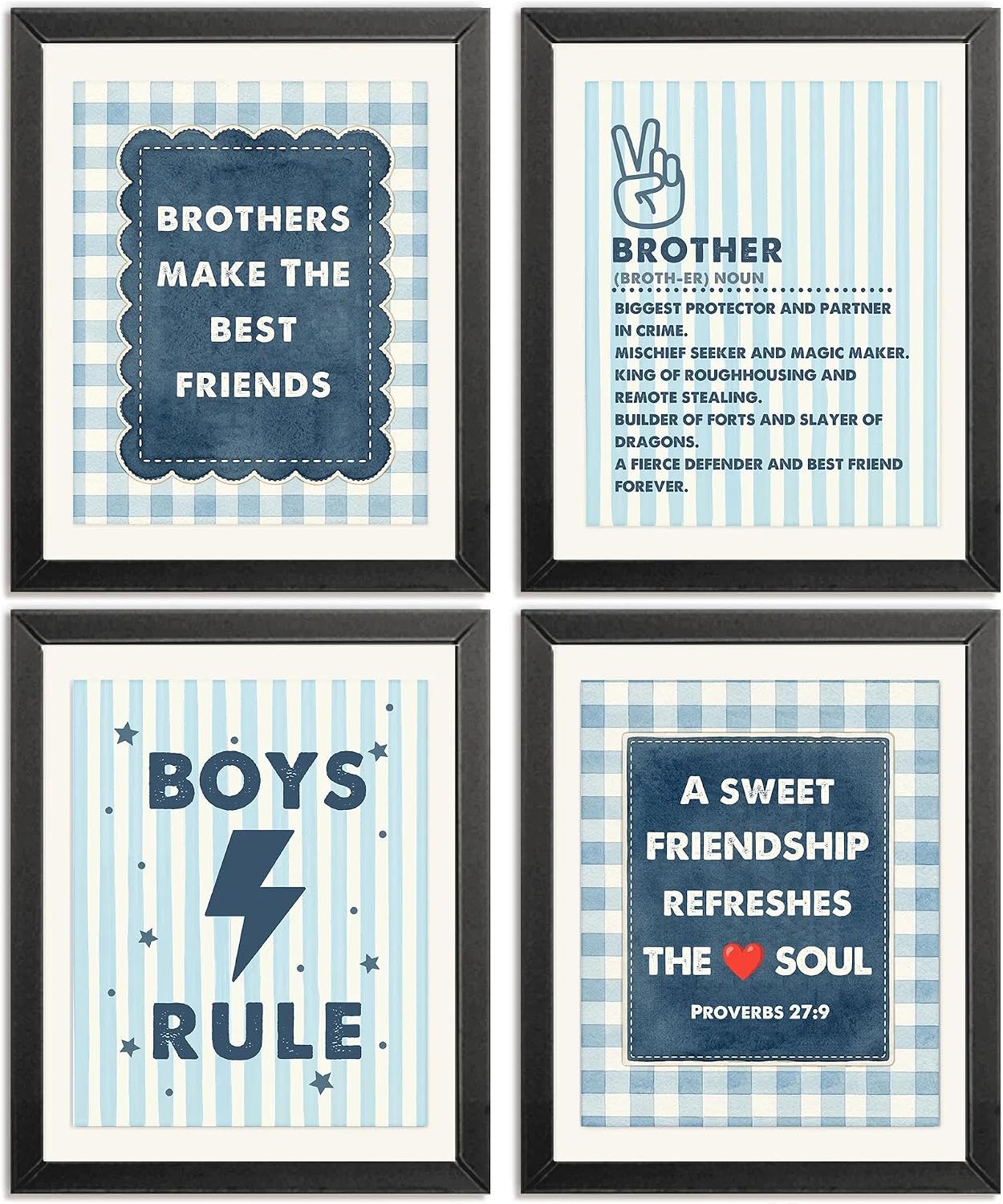 Brothers Rules Affirmation Wall Art Set, Boho Navy Blue, 4pcs 8x10