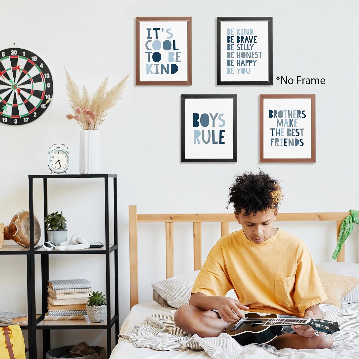 Brothers Rules Affirmation Wall Art Set, Boho Navy Blue, 4pcs 8x10