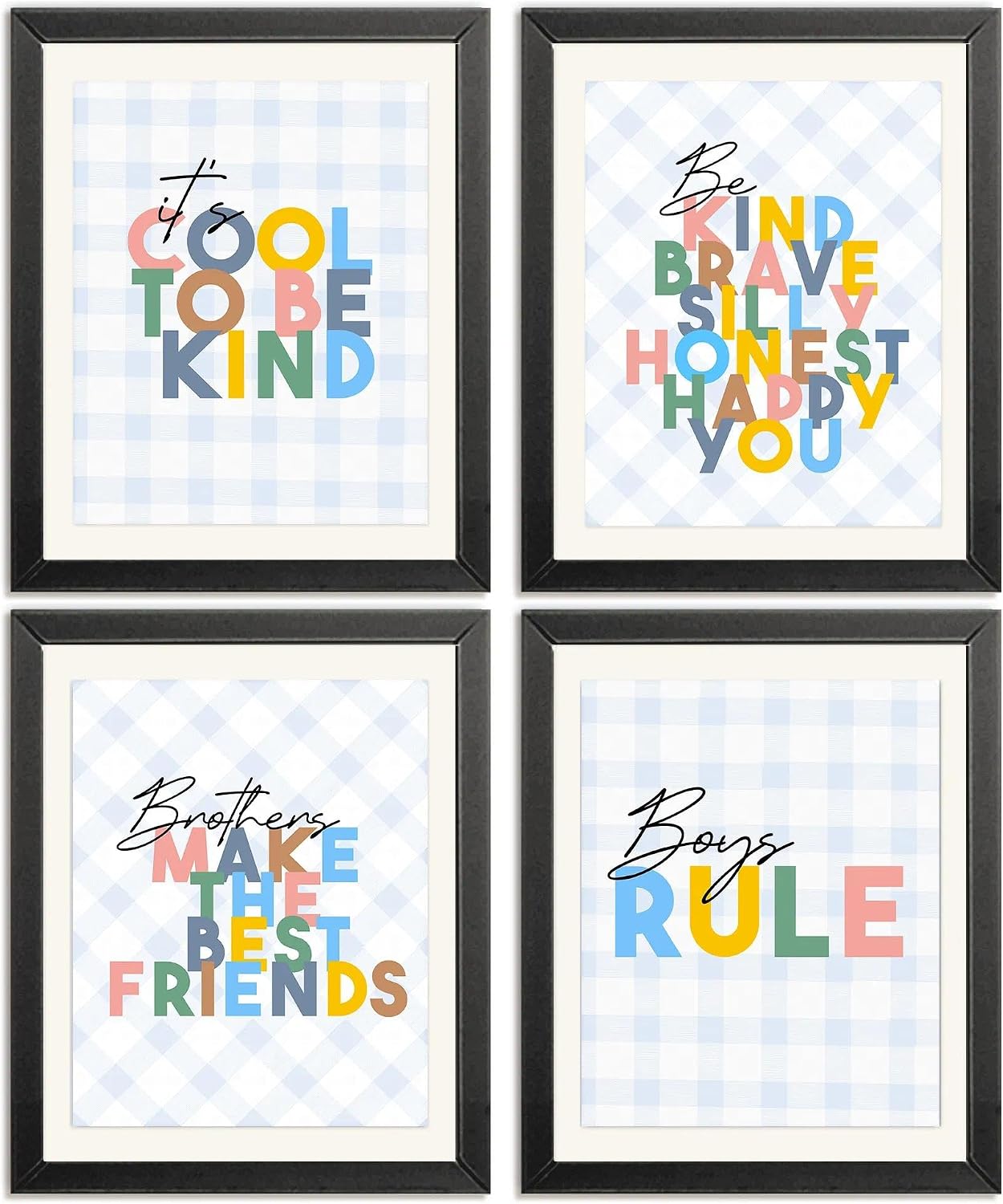 Brothers Rules Affirmation Wall Art Set, Boho Navy Blue, 4pcs 8x10