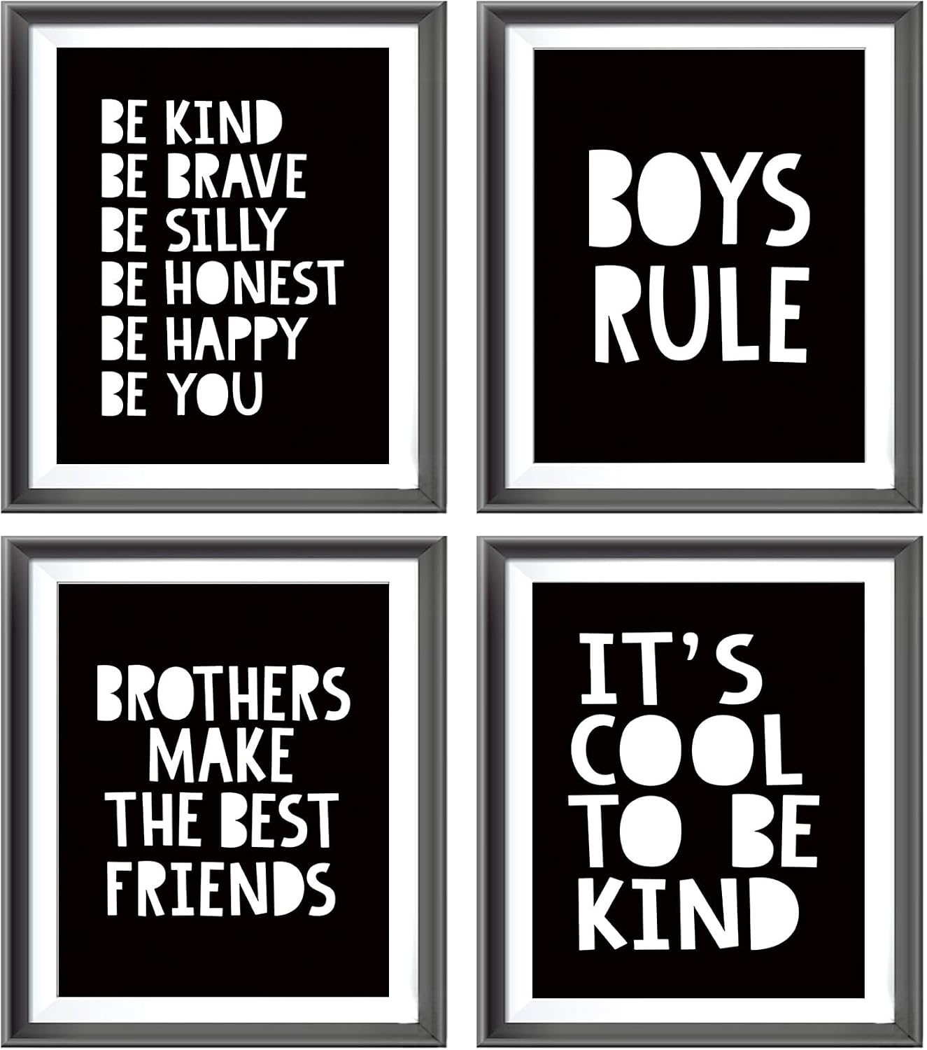 Brothers Rules Affirmation Wall Art Set, Boho Navy Blue, 4pcs 8x10