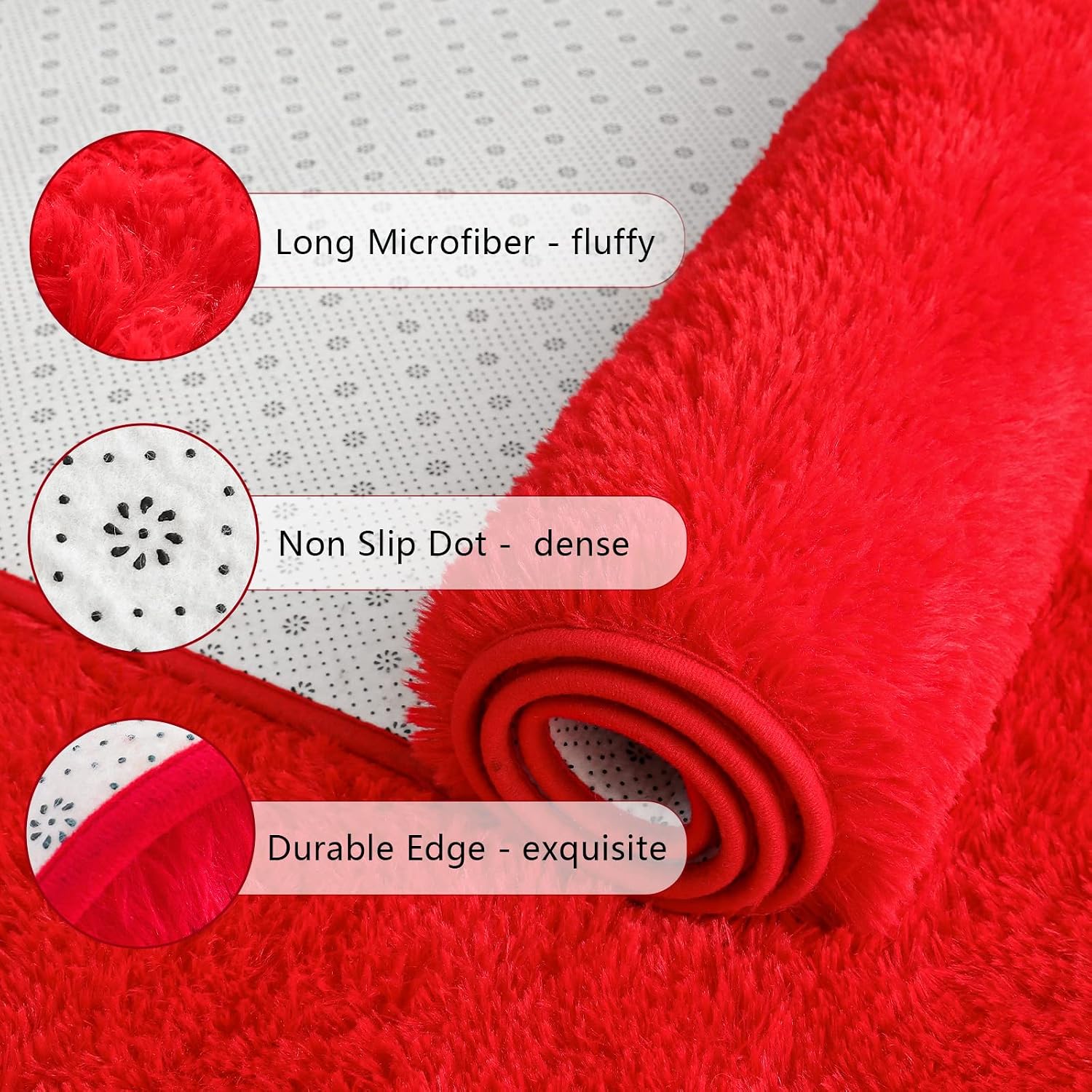 Red Plush Fluffy Shag Area Rug 3x5 - Soft & Non-Shedding for Kids Rooms