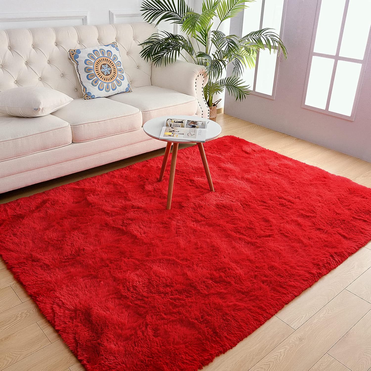 Red Plush Fluffy Shag Area Rug 3x5 - Soft & Non-Shedding for Kids Rooms