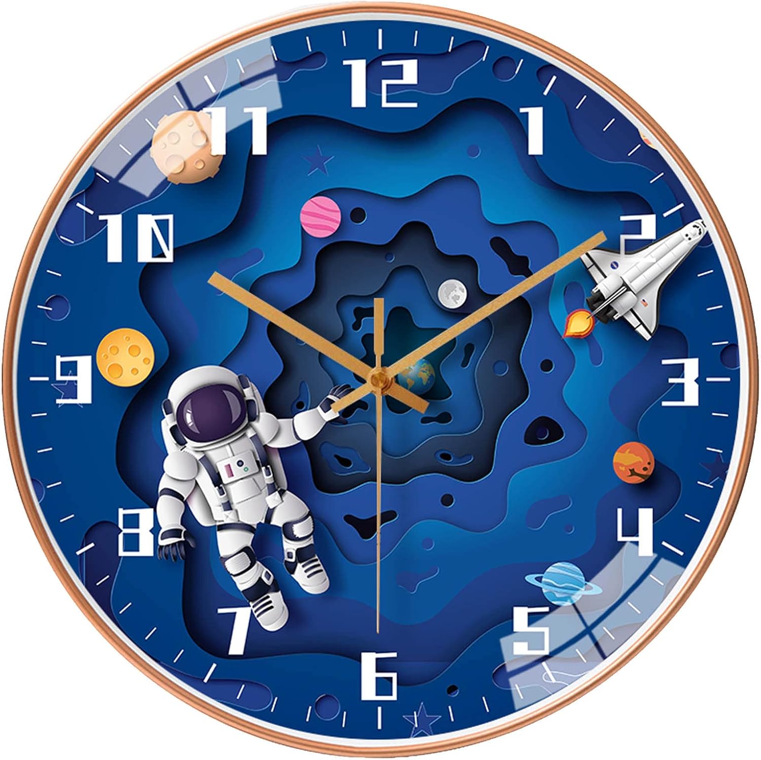 12-Inch Silent Space Travel Kids Wall Clock - Blue