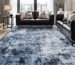 8x10 Washable Low Pile Area Rug in Navy Blue/Black