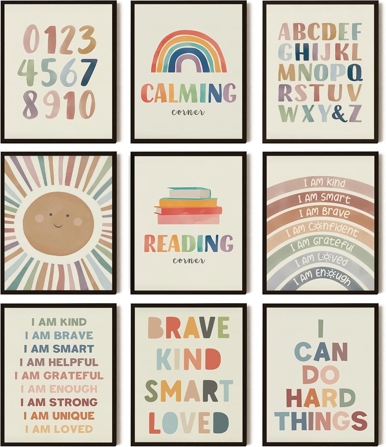 Alphabet & Numbers Wall Art Set, 9 Canvas Prints, 8x10In Unframed